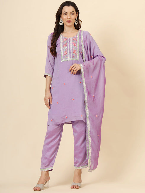 Purple Vichitra Silk Pant Suit Acy9923