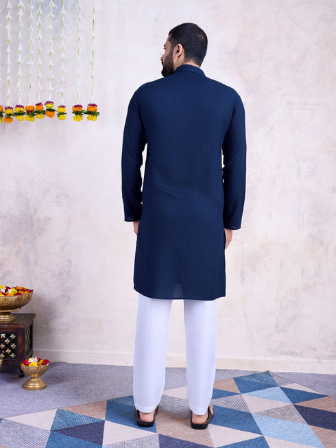 Nevy Blue Kurta Rayon payjama Closure View
