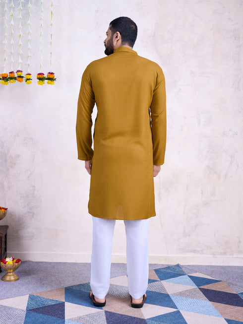 Yellow Kurta Rayon payjama Closure View