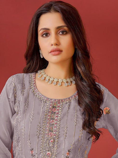 Mauve Georgette Pant Suit Acy9975 Closure View