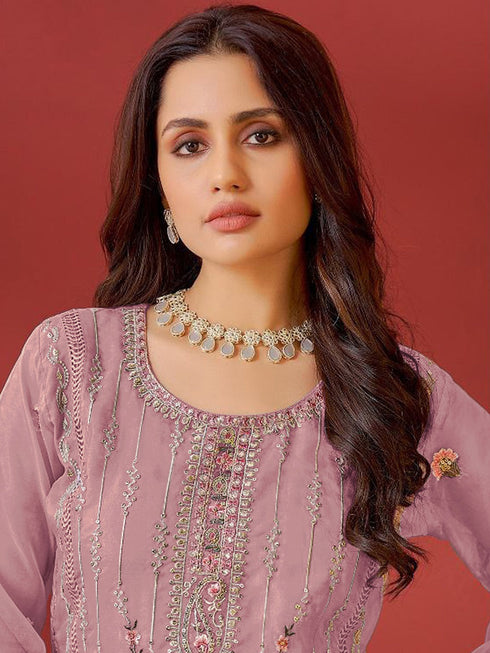 Pink Georgette Pant Suit Acy9976 Closure View