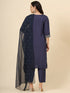 Navy Blue Muslin Silk Blend Pant Suit Acy9979 Closure View