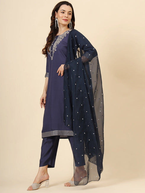 Navy Blue Muslin Silk Blend Pant Suit Acy9979 Salwar Kameez