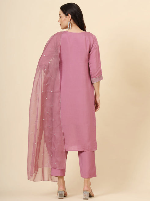 Pink Muslin Silk Blend Pant Suit Acy9981 Closure View