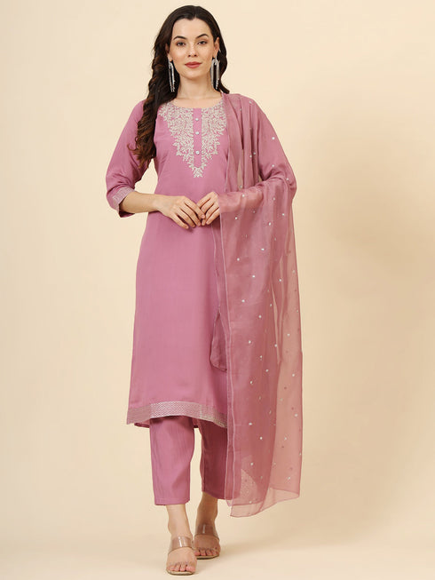 Pink Muslin Silk Blend Pant Suit Acy9981