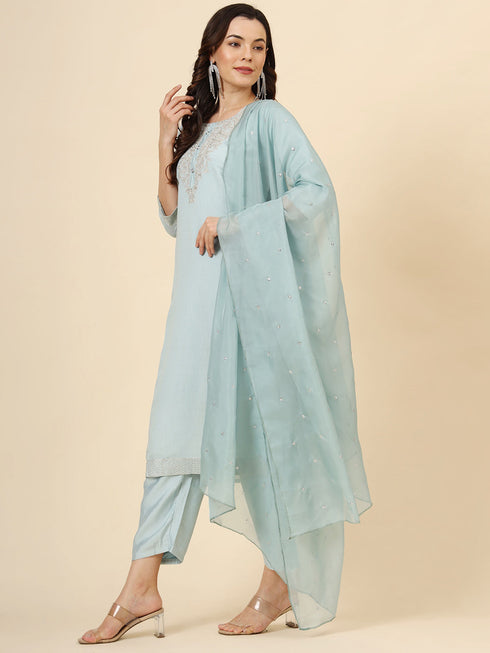 Blue Muslin Silk Blend Pant Suit Acy9982 Salwar Kameez
