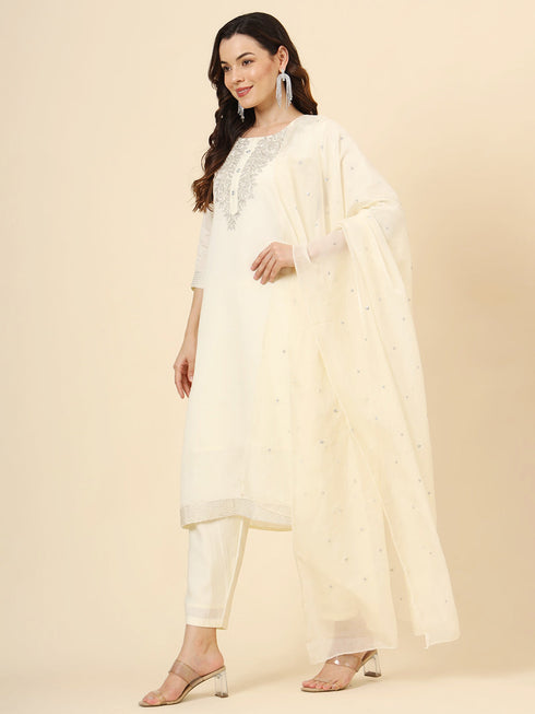 Cream Muslin Silk Blend Pant Suit Acy9984 Salwar Kameez
