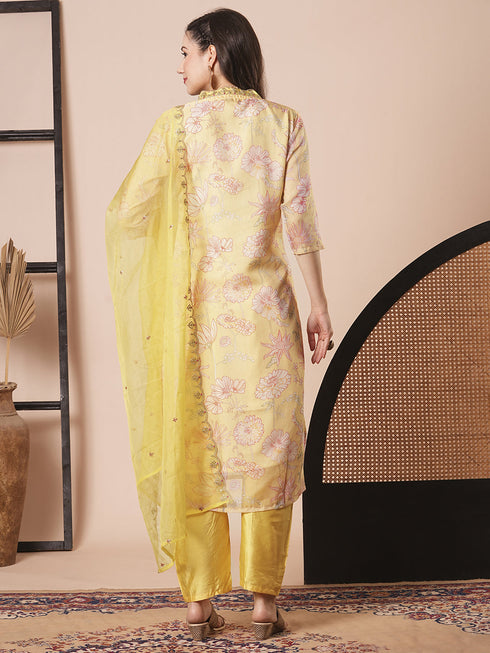 Yellow Taby Silk Pant Suit Acz3050 Closure View