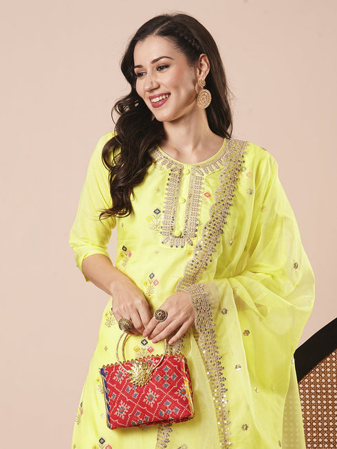 Yellow Viscose Jacquard Pant Suit Acz3051 Back View