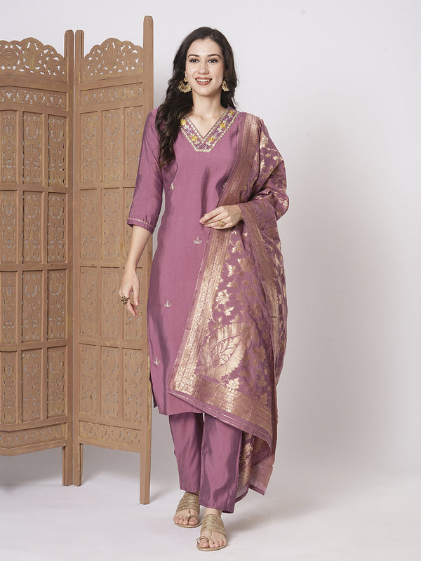Pink Pv Chanderi Pant Suit Acz3052