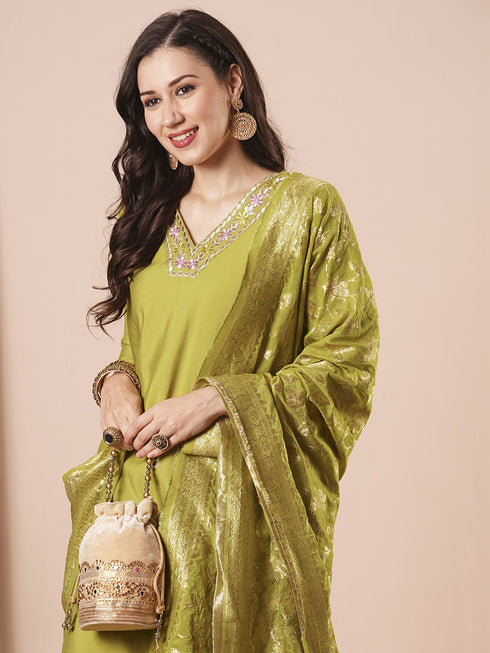 Green Pv Chanderi Pant Suit Acz3053 Back View