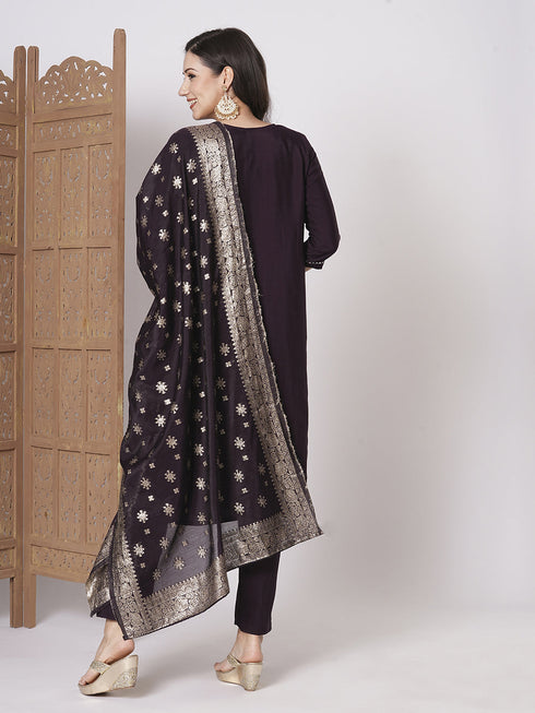Coffee Pv Chanderi Pant Suit Acz3055 Closure View