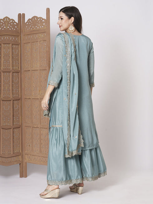 Blue Chinon Pant Suit Acz3057 Closure View