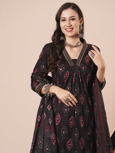 Black Cotton Blend Pant Suit Acz3058 Back View