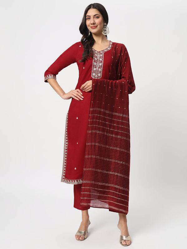 Maroon Cotton Pant Suit Acz3100