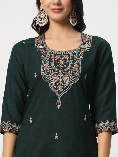 Bottle Green Cotton Pant Suit Acz3102 Back View