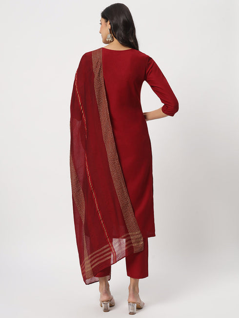 Maroon Cotton Pant Suit Acz3105 Closure View