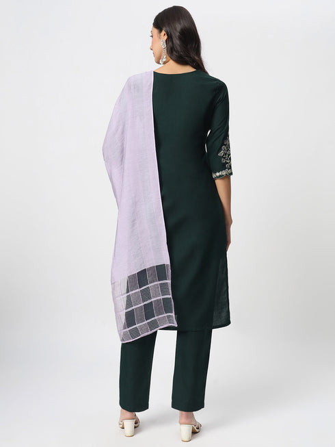 Bottle Green Cotton Pant Suit Acz3106 Closure View