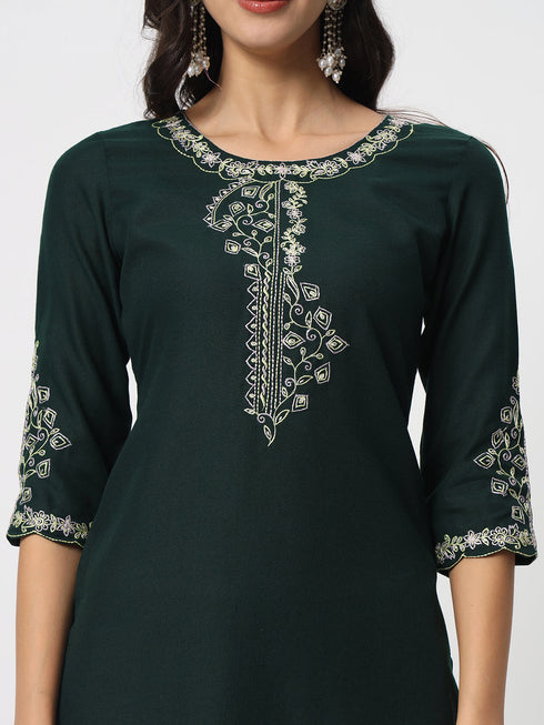 Bottle Green Cotton Pant Suit Acz3106 Back View