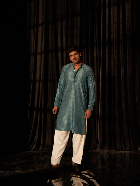 Blue Kurta Viscose Payjama Closure View