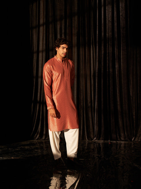 Red Kurta Viscose Payjama Closure View