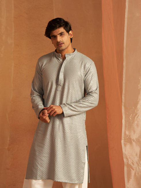 Grey Kurta Viscose Payjama Closure View