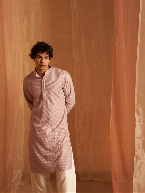 Lavender Kurta Viscose Payjama Closure View