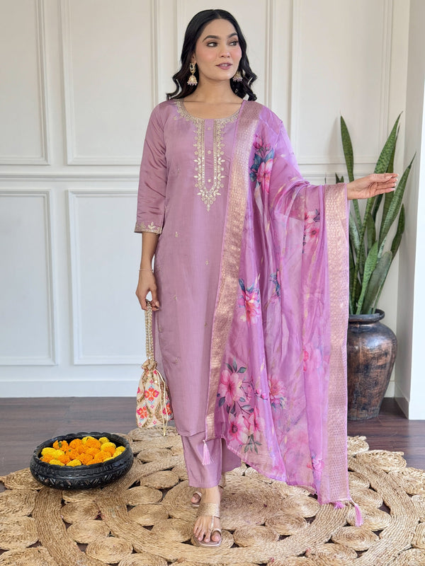 Purple Chanderi Pant Suit Acz3138