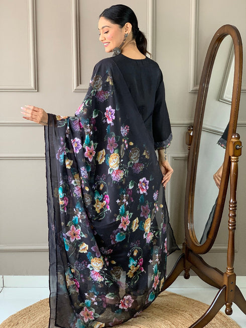 Black Chanderi Pant Suit Acz3142 Closure View