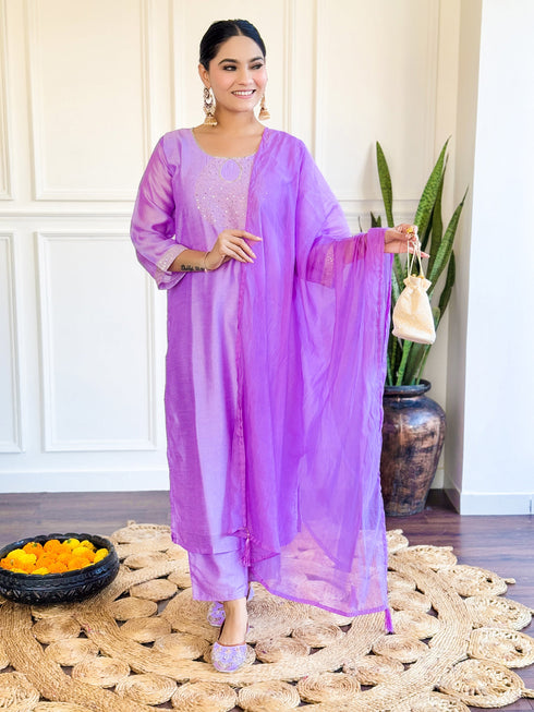 Purple Chanderi Pant Suit Acz3143