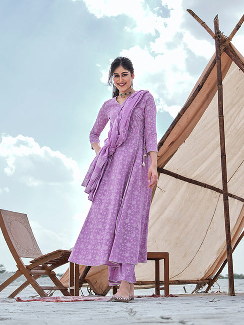 Purple Cotton Anarkali Suit Acz3152