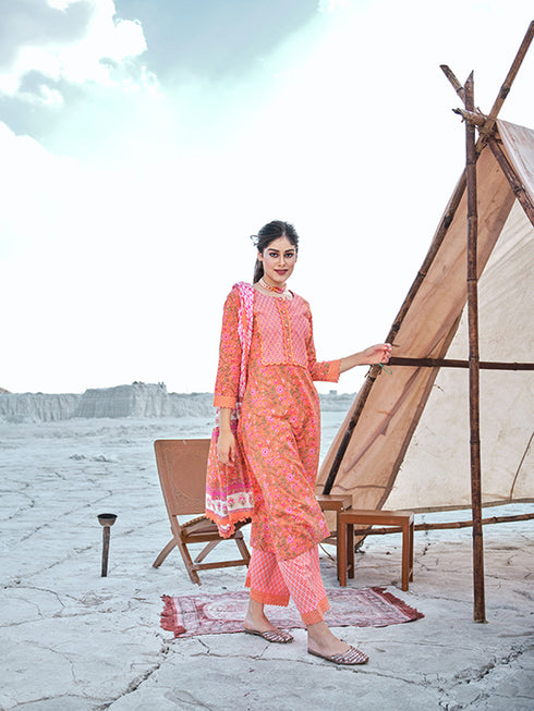 Orange Cotton Anarkali Suit Acz3155 Closure View