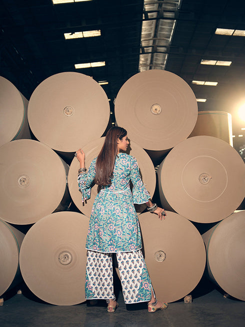 Blue Cotton Anarkali Suit Acz3156 Closure View