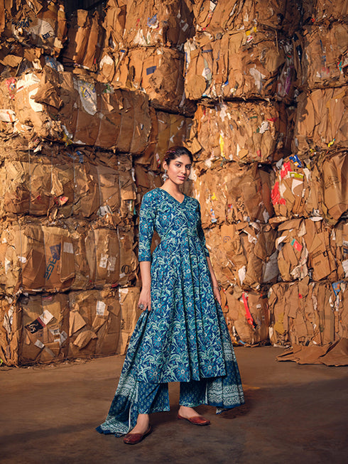 Blue Cotton Anarkali Suit Acz3157