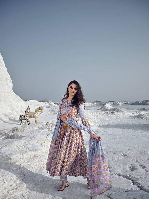 Multi Cotton Anarkali Suit Acz3159