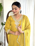 Yellow Chanderi Pant Suit Acz3170 Back View
