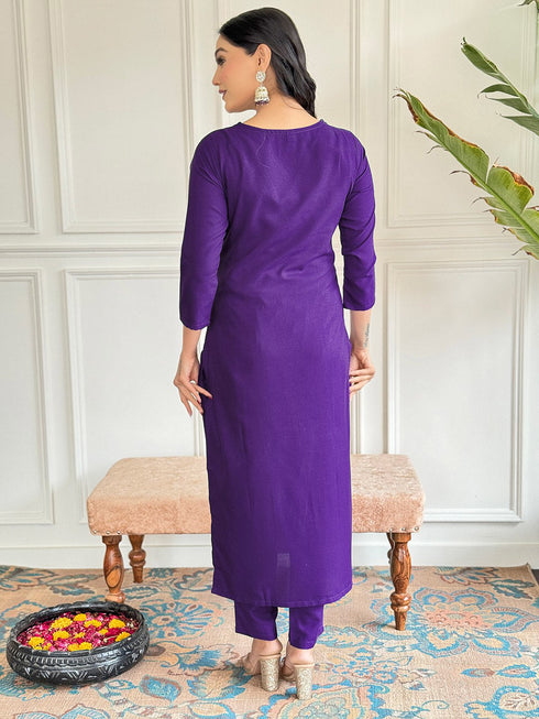 Purple Viscose Rayon Pant Suit Acz3173 Closure View