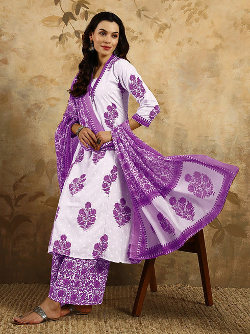 Purple Cotton Blend Pant Suit Acz3179