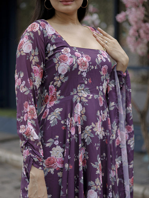 Purple Georgette Anarkali Suit Acz3198 Back View