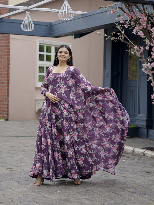 Purple Georgette Anarkali Suit Acz3198