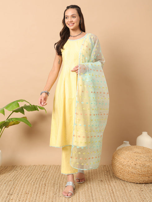 Yellow Lurex Cotton Pant Suit Acz3223