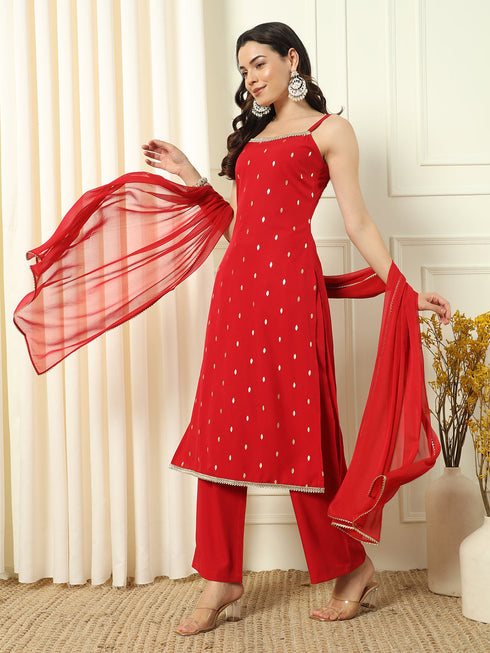 Red Crepe Pant Suit Acz3225 Back View