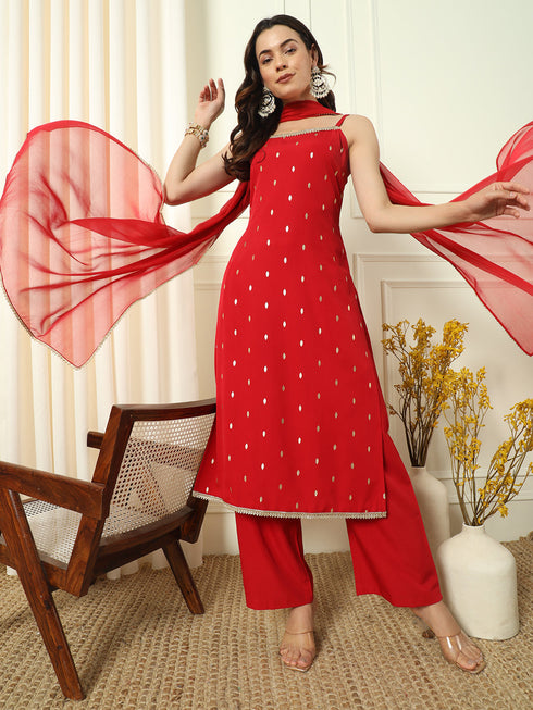 Red Crepe Pant Suit Acz3225