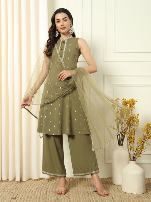 Green Crepe Pant Suit Acz3226
