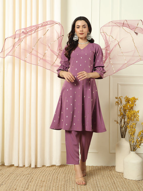 Lavender Crepe Pant Suit Acz3227 Closure View