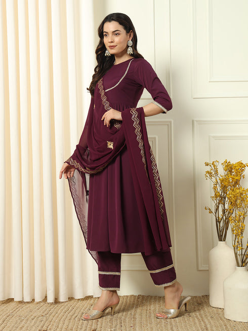 Wine Crepe Pant Suit Acz3228 Closure View
