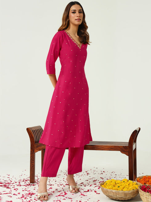 Pink Chanderi Pant Suit Acz3230 Closure View