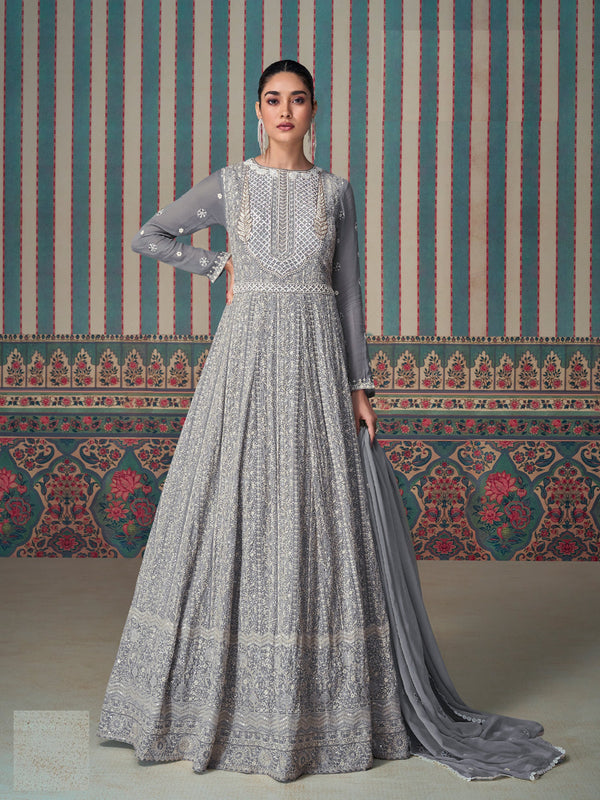 Grey Georgette Anarkali Suit Acz3278