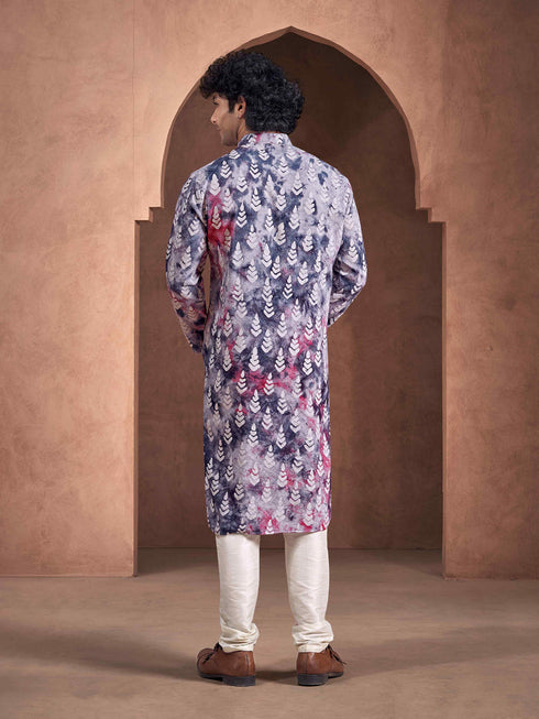 Blue Kurta Viscose Payjama Closure View