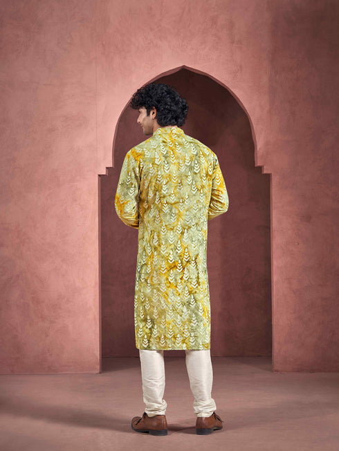 Yellow Kurta Viscose Payjama Closure View